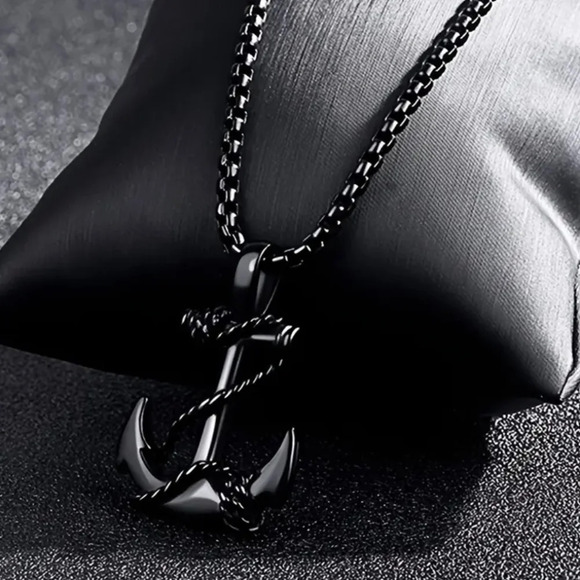Pride Anchor nautical black color pendant and necklace Sam Smith sailors - Picture 1 of 6